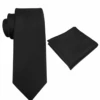 Brand Q Extra Long Solid Black Necktie And Pocket Square Set