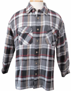 Falcon Bay Gray, Tan & Red Plaid Jersey Fleece Lined Flannel Shirt, 4X