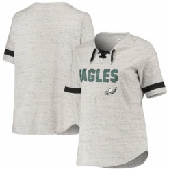 Ladies Fanatics Branded Philadelphia Eagles Lace Up V-Neck T Shirt 2X, 3X, 4X