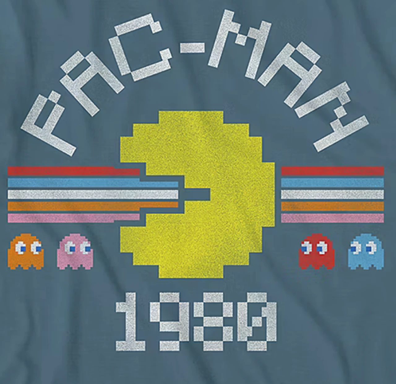 Pac Man 1980 Short Sleeve Slate Blue Printed Tee Shirt 2X, 3XT, 4X, 6X 4 Pac Man 1980 Short Sleeve Slate Blue Printed Tee Shirt 2X, 3XT, 4X, 6X - Image 2