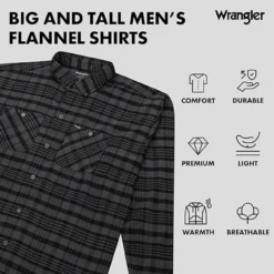 Wrangler Long Sleeve Flannel Shirt 6 Colors XLT, 2X, 2XT, 3X, 3XT, 4X, 4XT, 5X, 5XT, 6X -Fanatics Shop Wranglerflnlgraphic 91286.1705082706