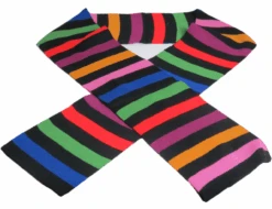 Black Multi Color Stripe Knit Scarf, One Size