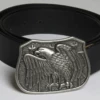 King Size Black Leather Belt With Silver Tone Eagle Buckle Size 44/46, 48/50 -Fanatics Shop ksbeltblkeagle 12613.1690304889