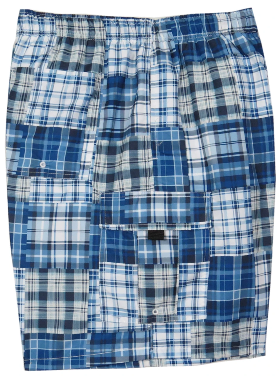Rick's Cafe Blue Plaid Cargo Swim Trunks, 3X, 4X, 5X 4 Rick's Cafe Blue Plaid Cargo Swim Trunks, 3X, 4X, 5X - Image 2
