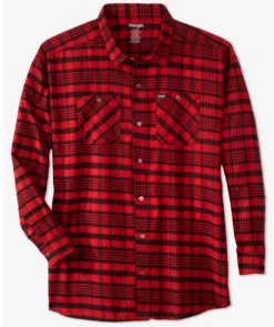 Wrangler Long Sleeve Flannel Shirt 6 Colors XLT, 2X, 2XT, 3X, 3XT, 4X, 4XT, 5X, 5XT, 6X -Fanatics Shop wrnglerflnlred 85274.1705077796